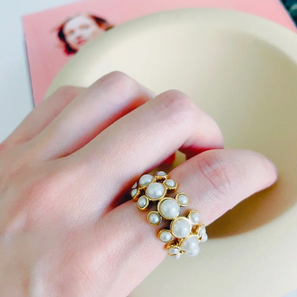 J crew Layered Pearl Statement Ring‎ Sz7